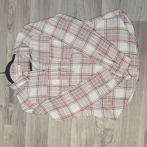 Long sleeve pink plaid with silver glitter stripes